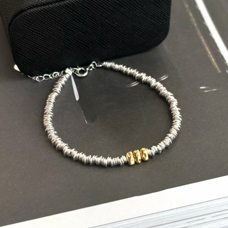 S925 Sterling Silver Cheese Block Silver Bracelet Women's South Korea Ins Simple All-match Niche Design Color Matching Bracelet