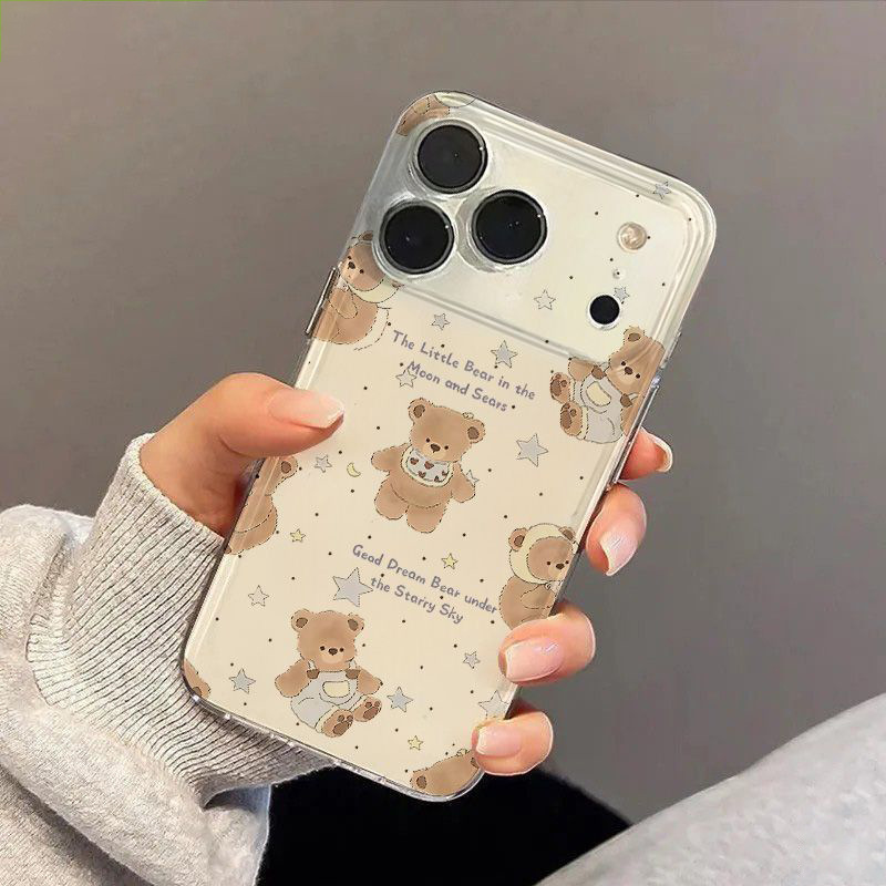 Star Good Night Bear Suitable for Apple 17Promax Mobile Phone Case 14 15 16 Transparent Soft Shell Xsmax Fine Hole 17