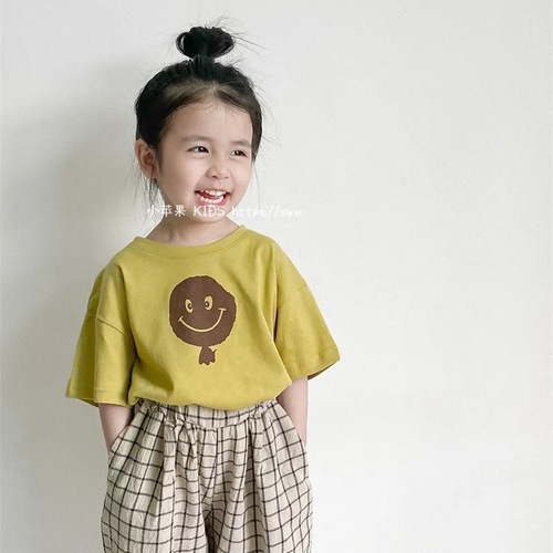 2023夏季新薄款洋气男女中小儿童装韩版纯色棉质t恤上衣印花短袖