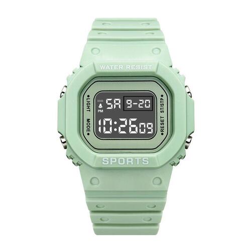 Matcha Green Small Cubic LED Electronic Watch for Couples - Multifunctional Watch for Men and Women, Night Light, Waterproof - Suitable for Middle School Students