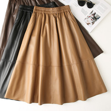 2024新款绵羊皮真皮皮裙中长款时尚a字半身裙女高腰真羊皮长裙潮