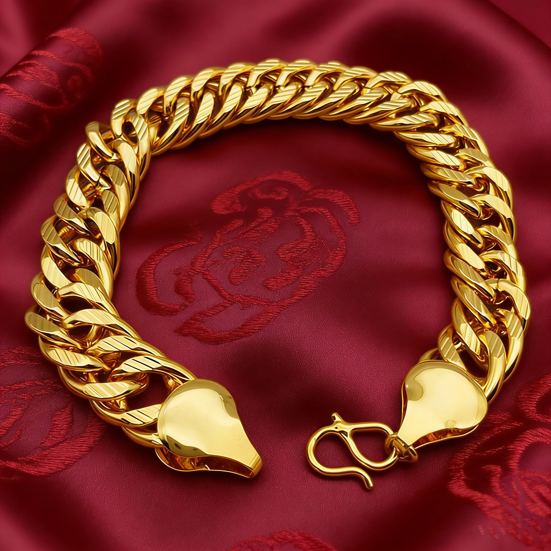 Brass Gold-Plated 12cm Double Buckle Bracelet for Men 24K Sand Gold Men's Bracelet Can Be Fired with One Color Inside and Outside Jewelry Wholesale