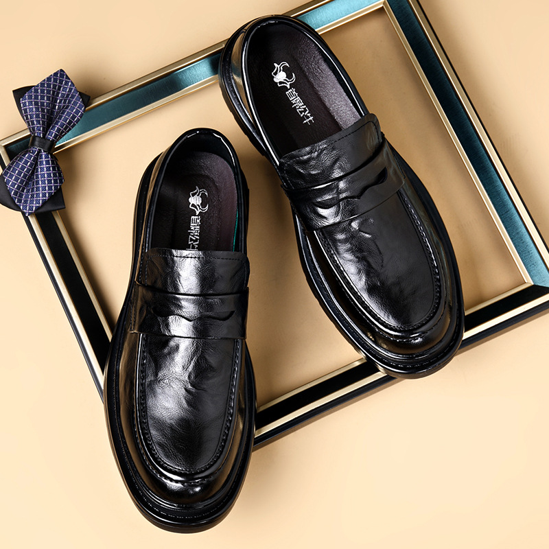 Zapatos de cuero casuales negros para hombres nuevos transpirables ropa formal para hombres de negocios con un pie, zapatos Lefu, zapatos perezosos