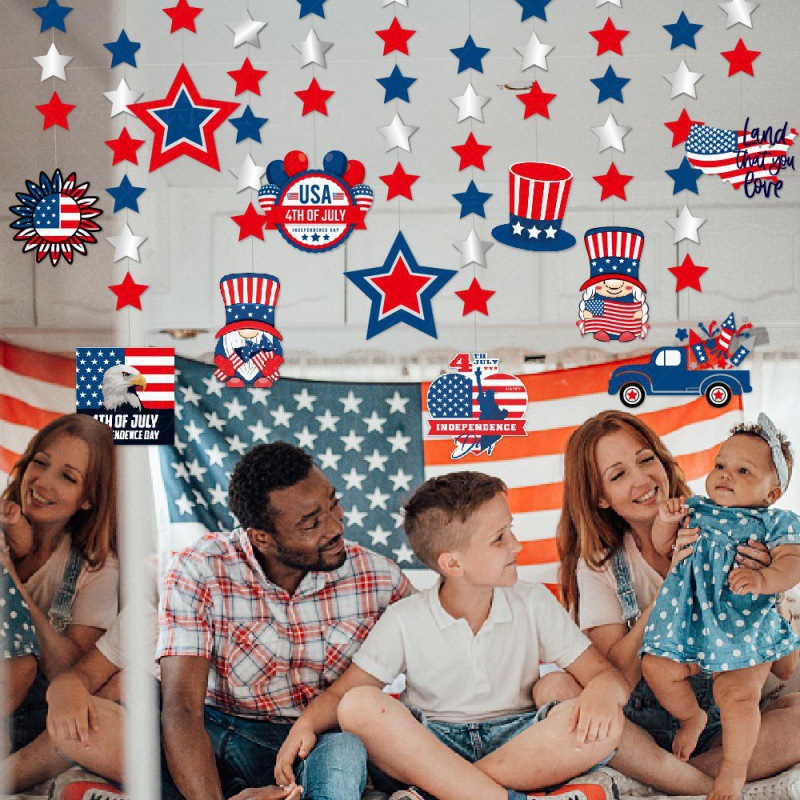 Fabricante directo para el día de la independencia de los Estados Unidos colgante de decoración de la estrella de la bandera de los Estados Unidos colgante de línea