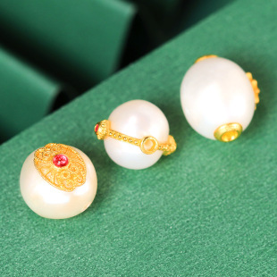 Natural freshwater pearl inlay 925 silver gold-plated bead accessories DIY design wear bracelet necklace accessories wholesale