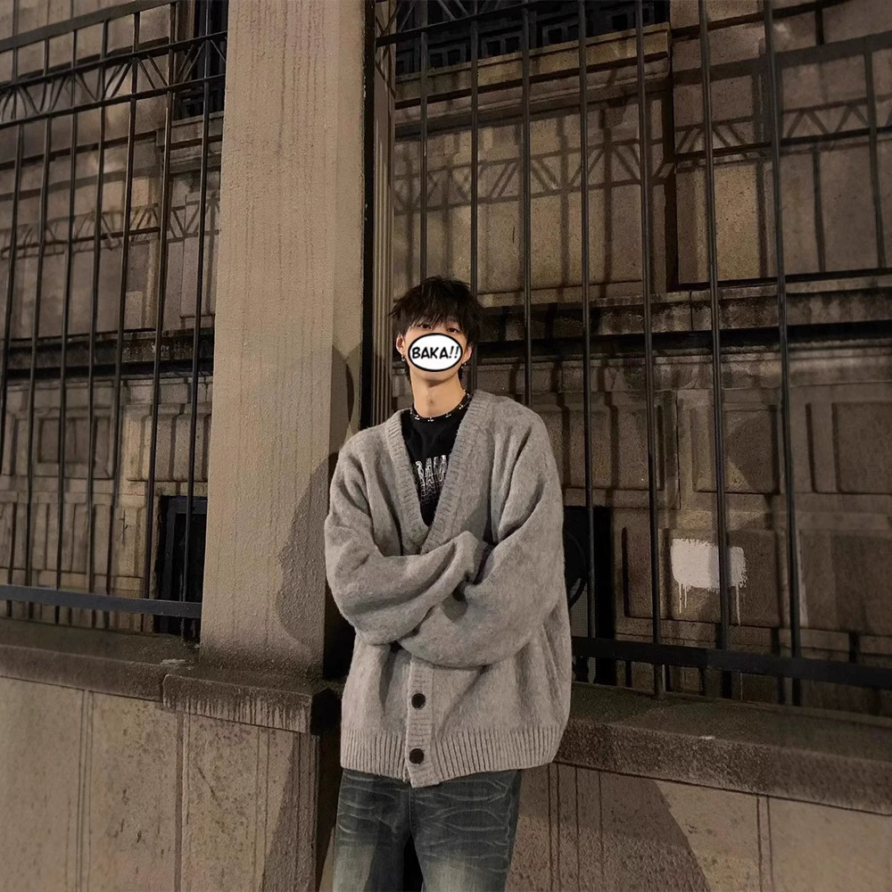 2024 Весна и Осень Новый трикотажный кардиган куртка мужской ленивый ветер высокого уровня весна и осень носить корейский свитер с V-образным вырезом