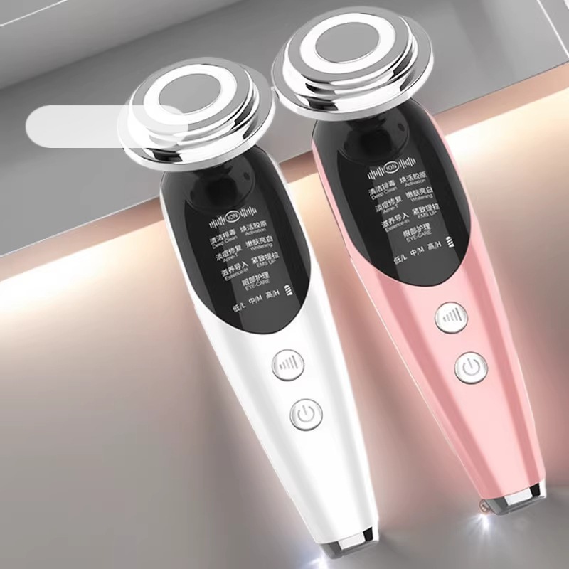 Cross-Border Hot-Selling Red and Blue Light Warm Introduction Device with 7 Modes, Microcurrent Ultrasonic Beauty Introduction Device
