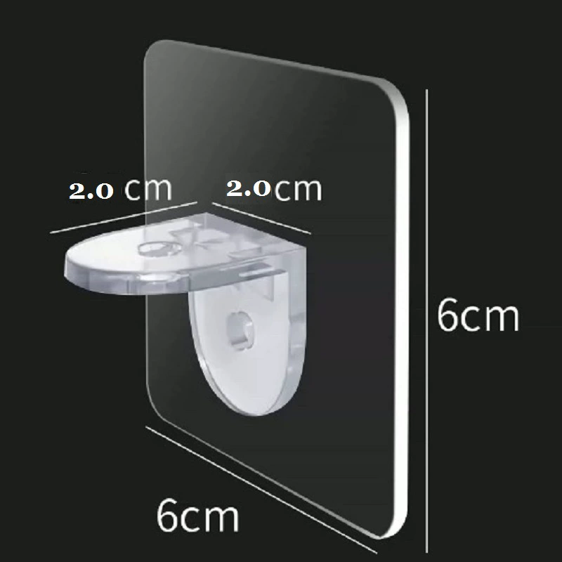 Nail‑free shelf support bracket, transparent plastic triangle plate, sizes 6–7 cm, adhesive fixings