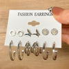 Metal earrings, retro set from pearl, European style, wholesale