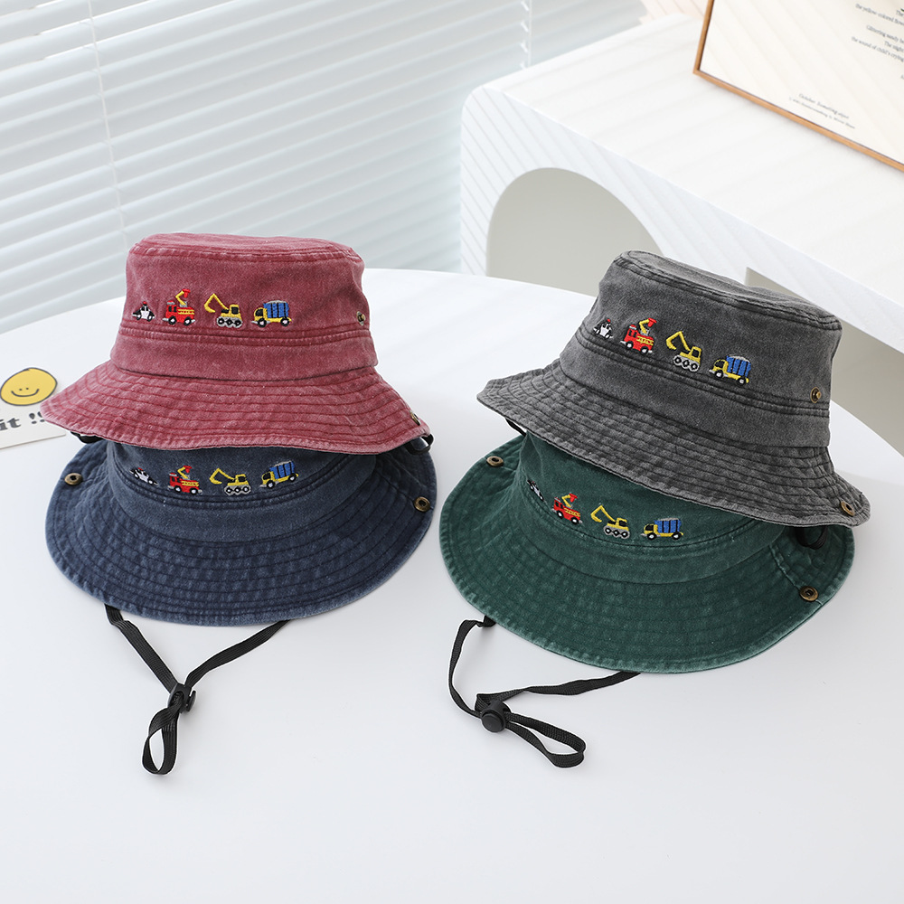 Spring and Autumn New Retro Car Children's Fisherman Hat Korean Style Baby Cartoon Edged Washed Hiking Hat Wholesale