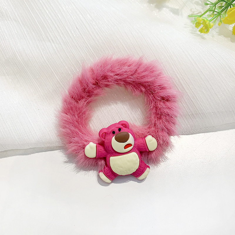 Estilo coreano Internet celebridad pelo lazo banda de goma Linda cuerda de pelo peluda para las mujeres Oso de fresa banda de pelo de felpa color caramelo cuerda de pelo dulce
