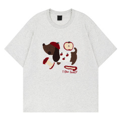 半袖のリンゴのソーセージの犬のタオルはtシャツを刺繍します。