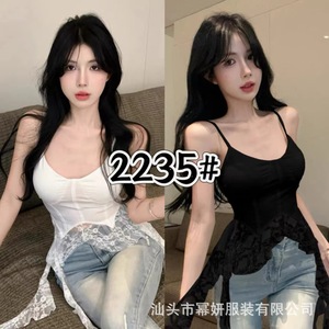 2025新款气质辣妹设计感不规则短款荷叶边吊带背心女显瘦修身上衣