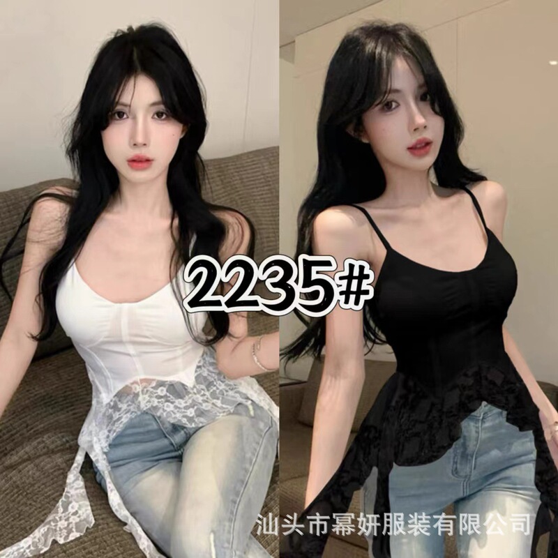 2025 New Style Sexy Design Asymmetrical Short Ruffled Camisole Women's Slimming Top 2025 New Style Sexy Design Asymmetrical Short Ruffled Camisole Women's Slimming Top