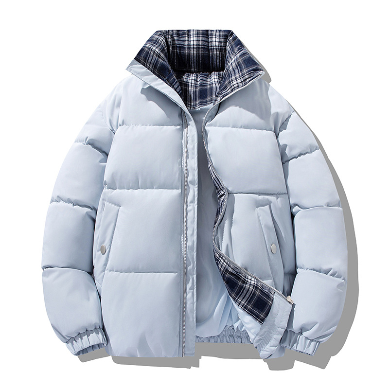 Padded Plaid Jacket With Stand-up Collar For Men And Women_voghion.com