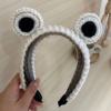 Cute cartoon headband for face washing, non-slip fashionable knitted hairpins, demi-season hair accessory, big eyes, frog