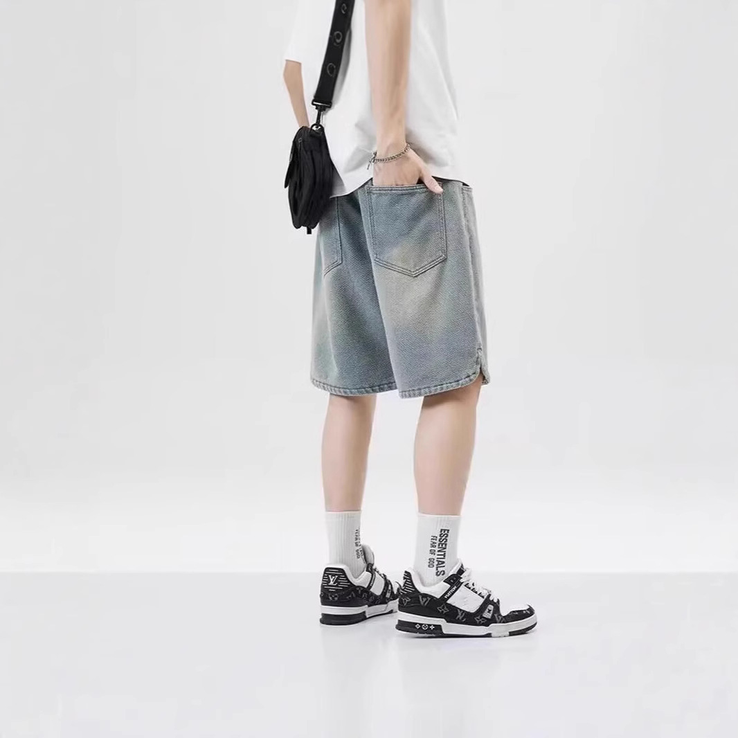 Summer Thin Starry Sky Pattern Denim Shorts for Men 2024 New Loose American Fashion Brand Casual Mid-Length Pants