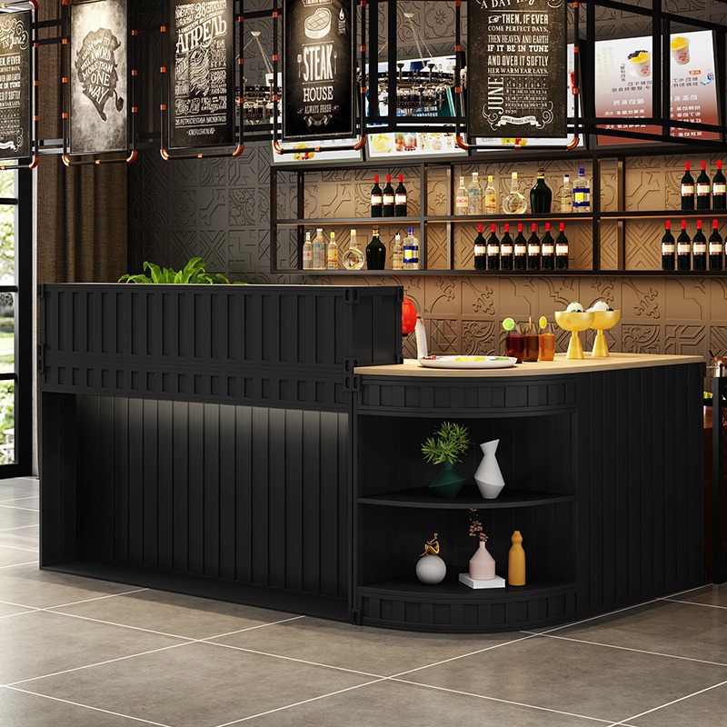 Industrial Style Bar Counter, Cashier Counter, Small Commercial Counter for Shops, Bar, Milk Tea Shop, Creative Corner Front Desk Reception Desk