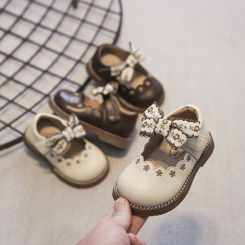 Baby princess shoes  spring new arrival girls pastoral style bow small leather shoes Korean style infant soft sole shoes