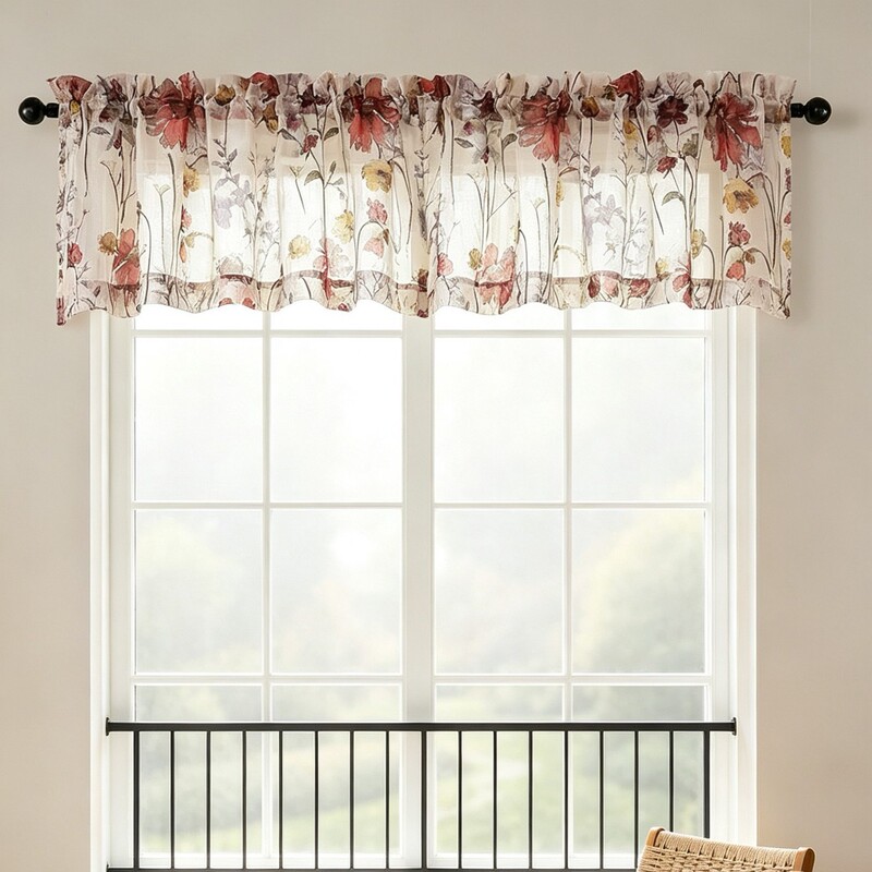 Cross-border pastoral style floral sheer curtains for bedroom and living room decoration, window screens, small window short curtains, light-transmitting small curtains
