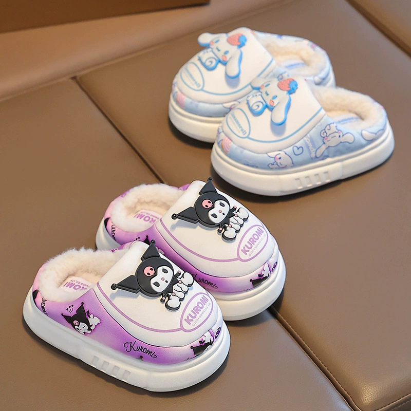 Детские хлопчатобумажные тапочки зимой теплая и бархатная толстая мягкая подошва нескользящая домашняя кожа ребенка