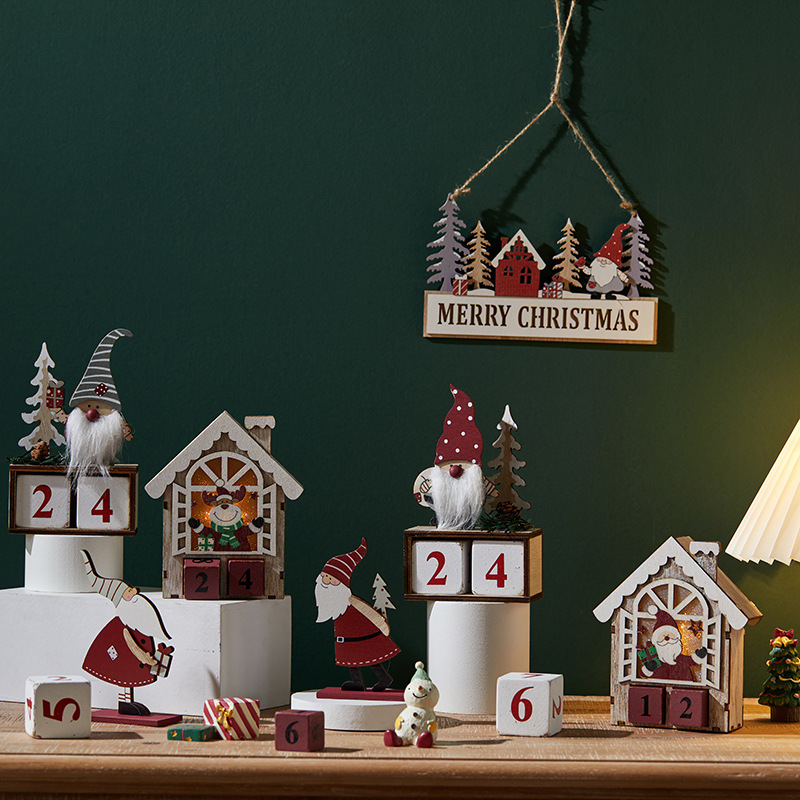 Elf del árbol de madera pequeño hombre viejo colgante decoración calendario decoración de Santa Claus decoración de escritorio estilo nórdico