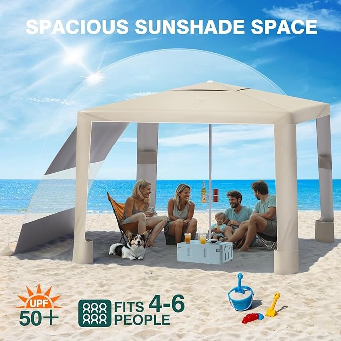 Foldable beach tent, windproof handheld glass holder