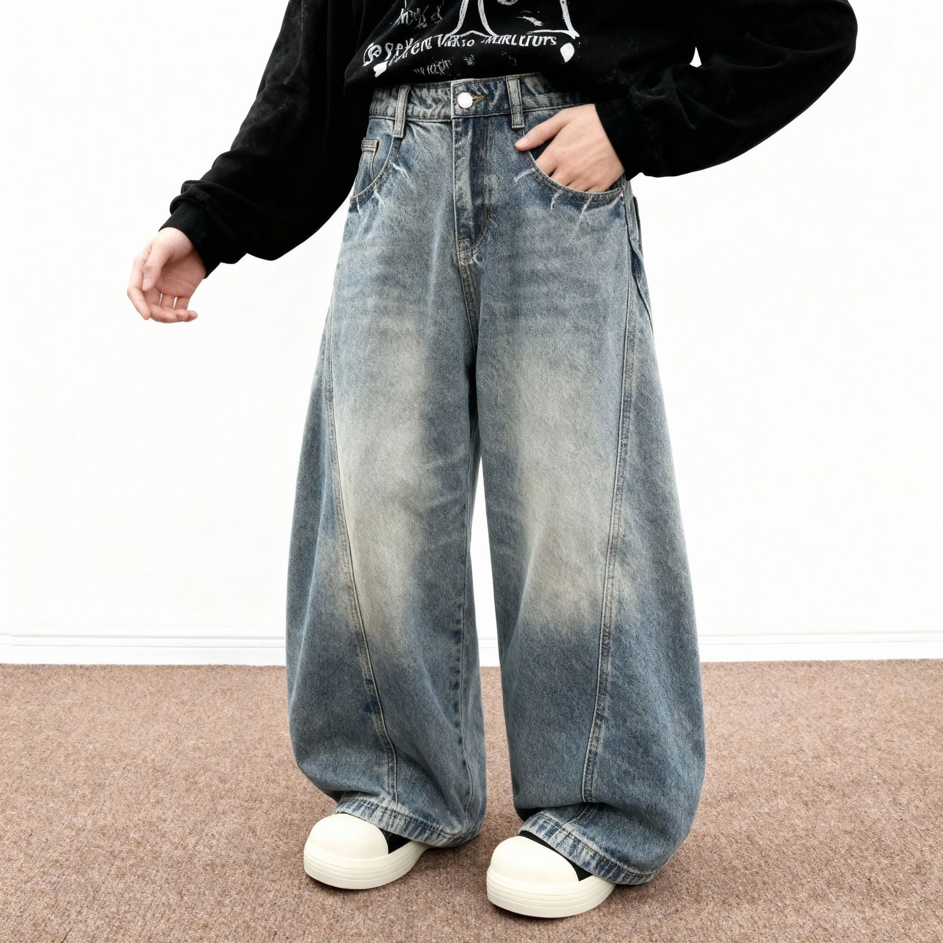 Men's Relaxed Fit Straight Leg Stretch Denim Jeans Vintage Wash Casual Comfort Pants_mkmklike.com