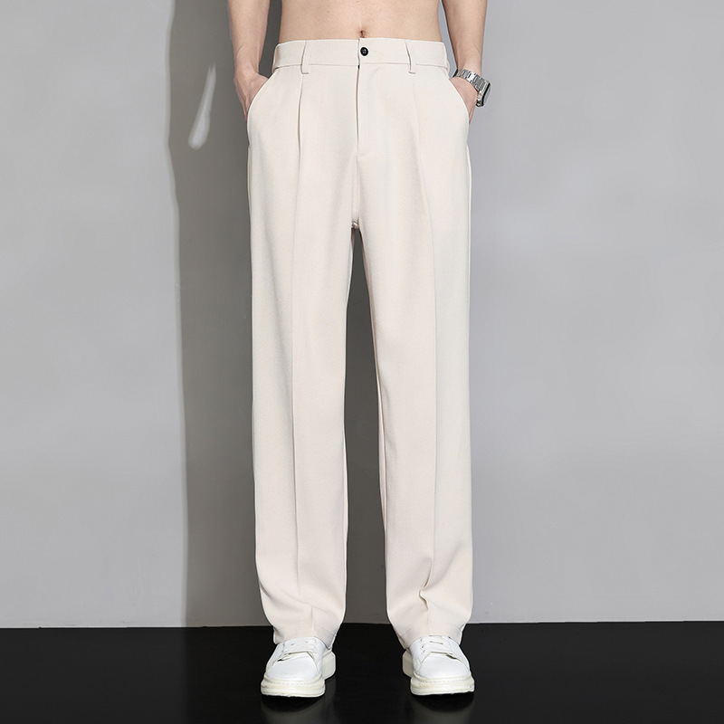 Ice Silk Men's Summer 2025 New Wide-Leg Straight Loose Casual Long Pants with Drape Business Suit Trousers