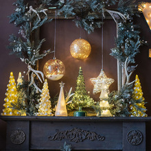 BC10玻璃发光迷你圣诞树装饰场景布置道具小型圣诞树灯饰桌面摆件