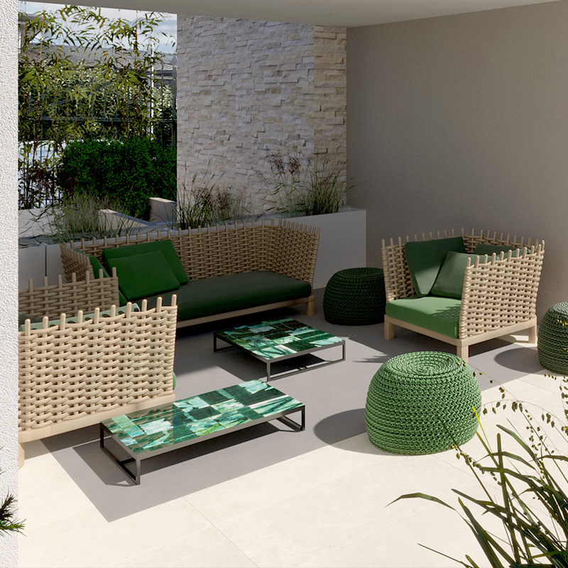 Sofá de teca al aire libre patio jardín ocio anticorrosión muebles de madera hotel villa sofá de tejido de cuerda impermeable image 3