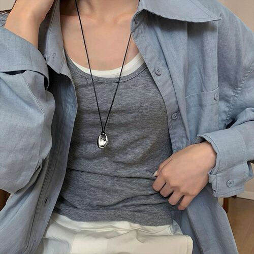 Nada Gold Bean Black Rope Necklace for Women, Summer Long Pendant Collar Accessory Minimalist Pendant Charms Knitting Chain