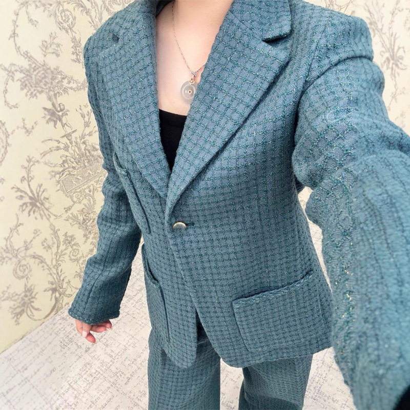 2025秋季新款南油cha法式小香风时尚优雅翻领西装外套+长裤套装女|undefined