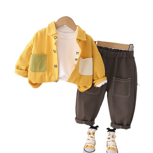 Children's clothing wholesale  children's suits boys autumn lapel shirt workwear long-sleeved cardigan casual jacket