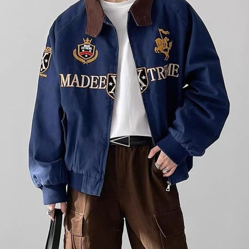 New autumn collection of Harrington jackets for couples, featuring trendy American retro street style and embroidered designs