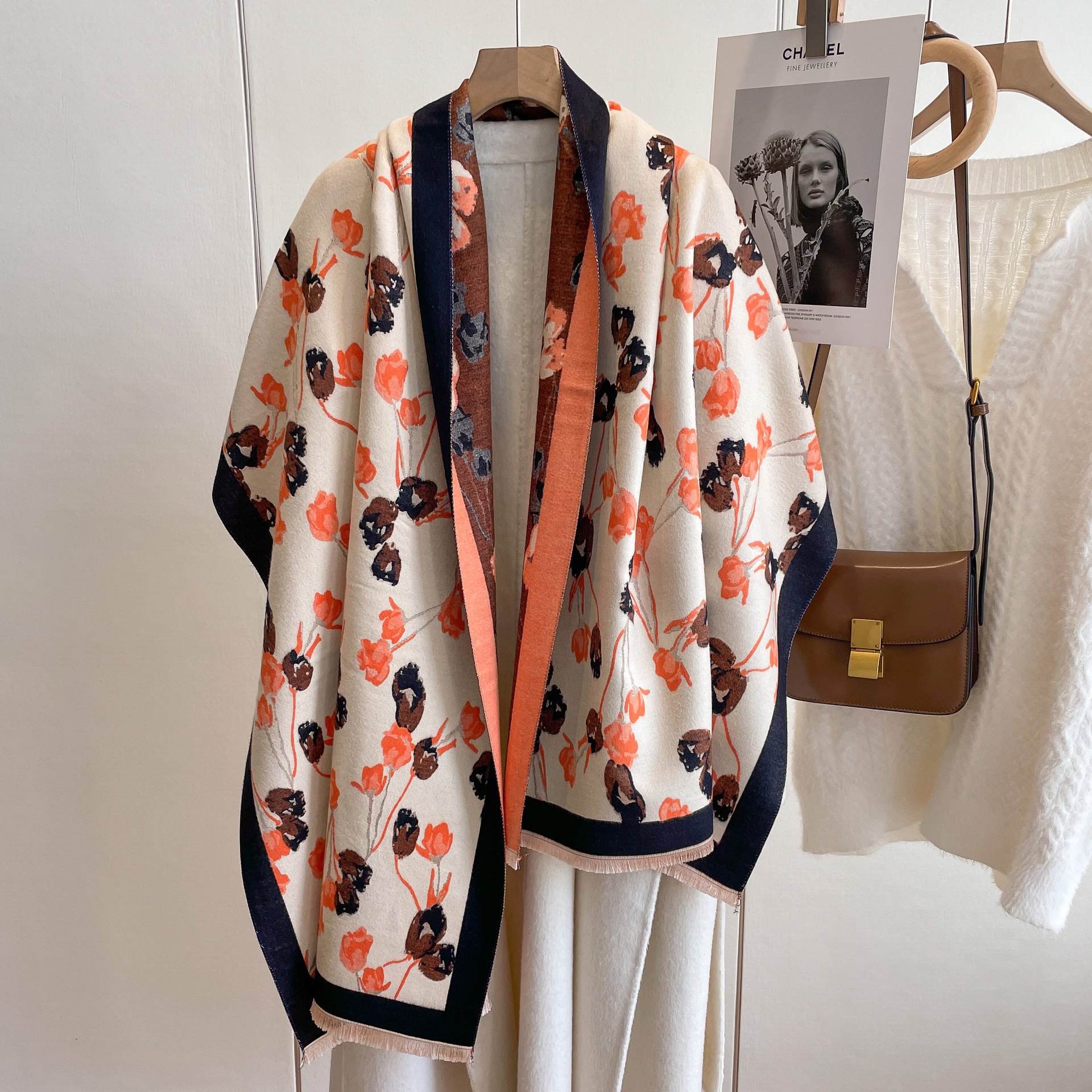 2023 nuevo clásico rosa estilo coreano versátil estudiante bufanda de cachemira engrosada de las mujeres habitación con aire acondicionado bufanda caliente