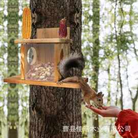 迷你仓鼠喂食器户外木质花栗鼠食物分配器实木悬挂玉米饲料喂食箱