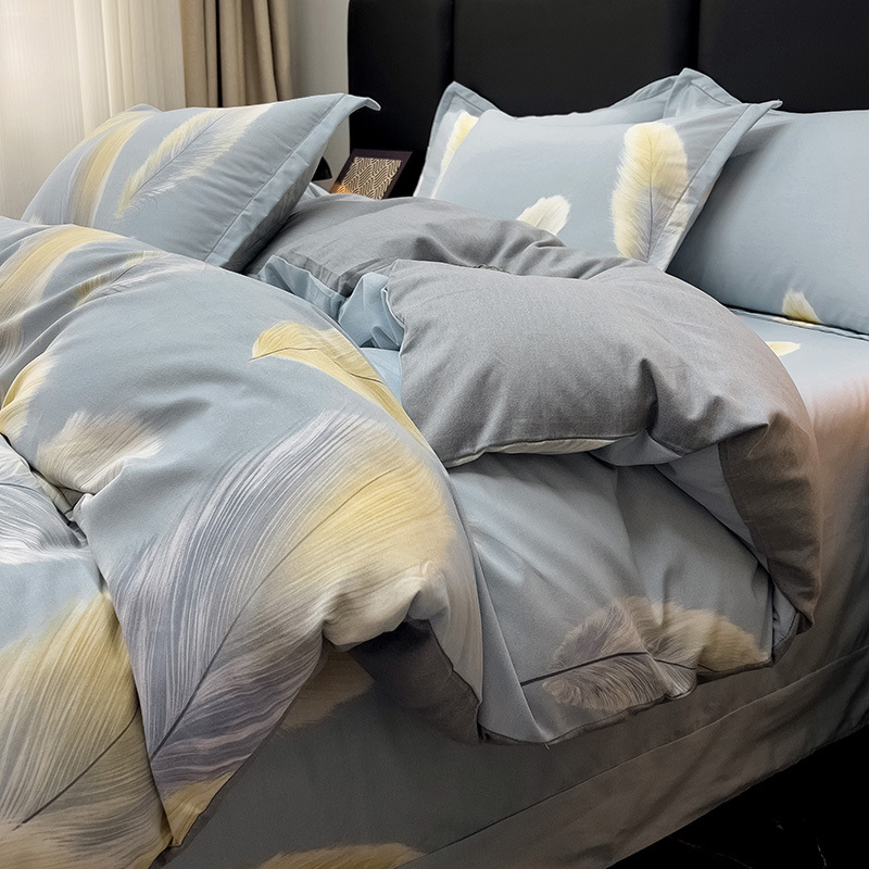 Sábanas de algodón para la piel, ropa de cama de cuatro estaciones, cubierta de edredón grueso de alta calidad, 100 algodón pulido, cuatro piezas