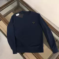Correct Version Autumn Winter Original Label Metal Triangle Logo P Family New Men's Sweatshirt Crewneck Terry Sweatshirt Men Casual
