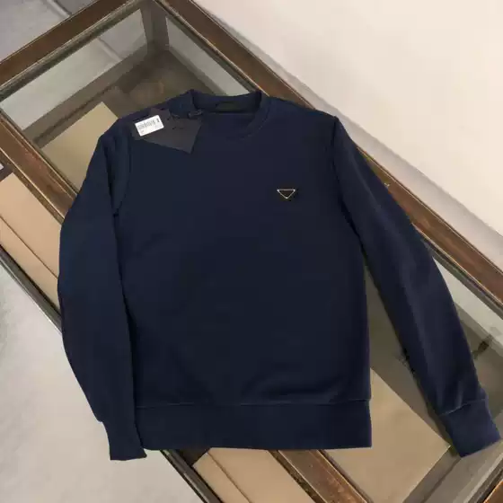 Correct Version Autumn Winter Original Logo Metal Triangle P Family New Men's Sweatshirt Crewneck Terry Sweatshirt Men Casual