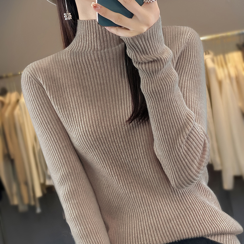 简约气质中领毛衣女秋冬大衣内搭修身显瘦针织衫软糯半高领打底衫|undefined