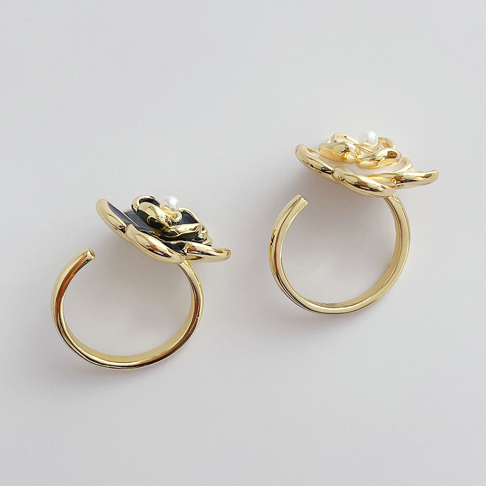 Fashion Flower Copper Enamel Inlay Pearl Rings 1 Piece