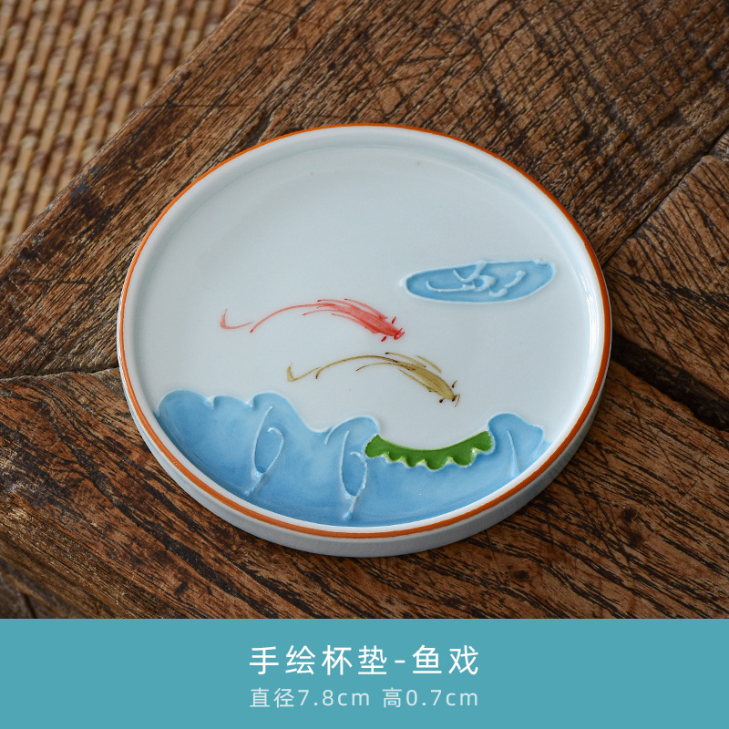 Pintado a mano taza de té estera creativa en relieve loto cerámica aislamiento estera Kung Fu juego de té ceremonia del té partes taza de té estera titular