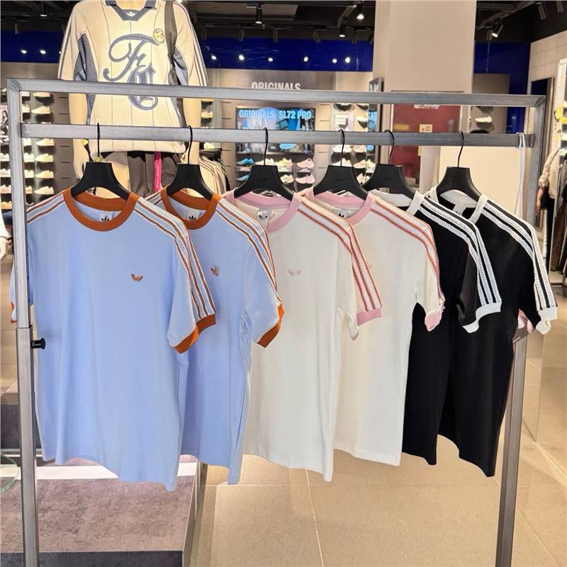 Cross-Border Clover Round Neck Short-Sleeve T-Shirt for Women, New Summer Style with Three Stripes, Slim Fit, Versatile Top