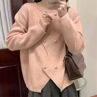 新款宽松慵懒毛衣针织开衫不规则春秋秋冬洋气外套上衣百搭