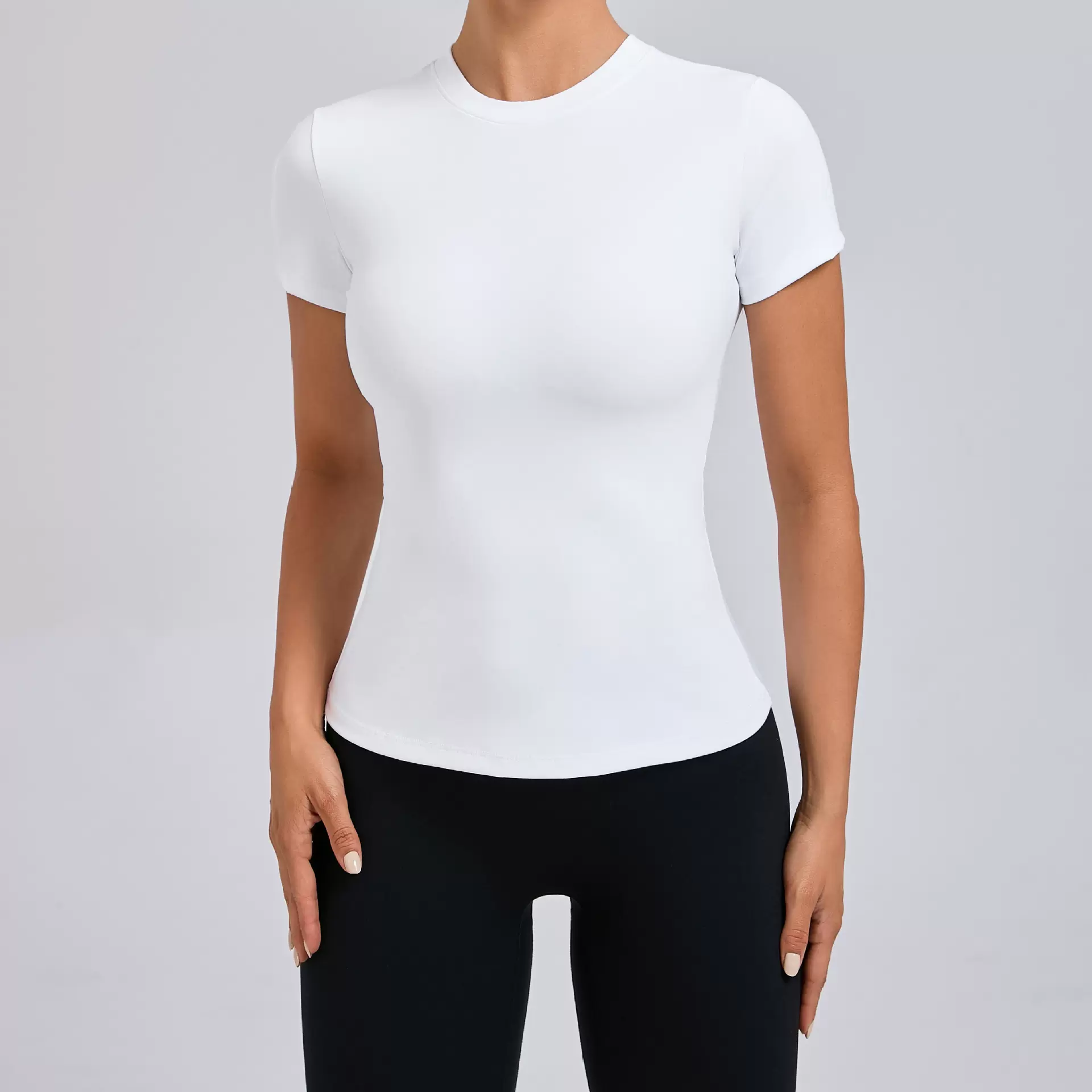 欧美百搭纯色T恤无胸垫短袖健身上衣罩衫户外跑步运动短袖女808