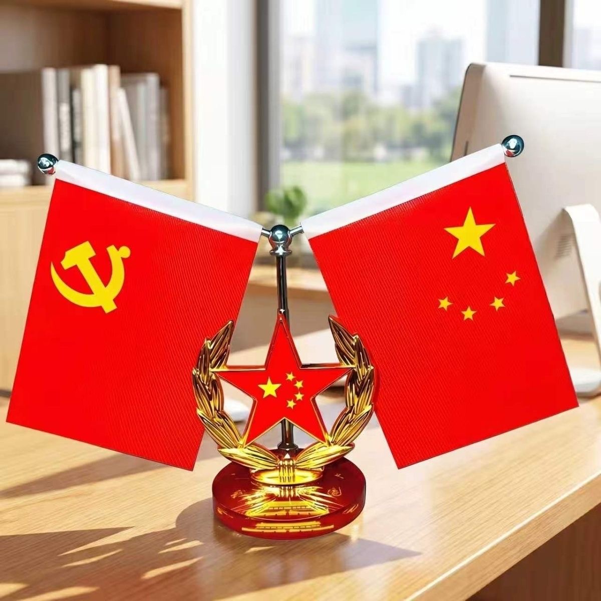 Car decoration red flag ornament for dashboard, conference room, office desk, flag with crystal base, decorative display stand
