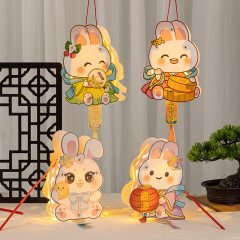 中秋新款兔子灯笼幼儿园diy手工制作材料包儿童手提发光花灯批发