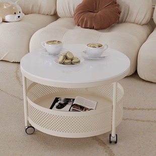 Internet celebrity cream style slate coffee table living room home tea table modern simple small apartment removable small round table with wheels