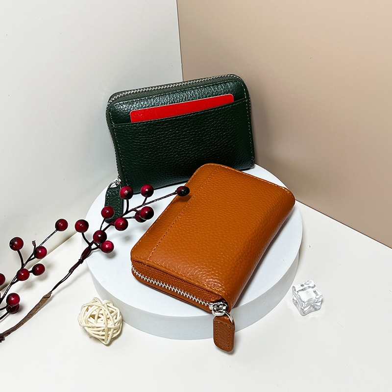 Amazon Japanese-style anti-theft RFID card case with expandable compartments, large capacity card slots, genuine leather, coin purse, wholesale